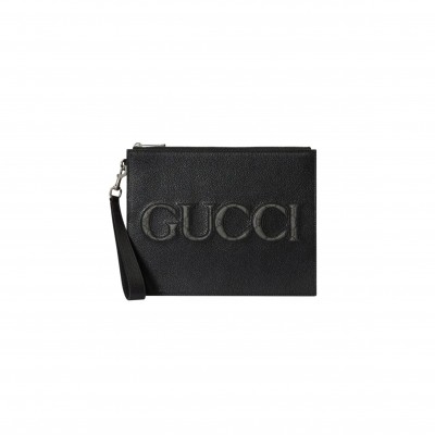 GUCCI INLAID LOGO GRAINED LEATHER CLUTCH 768374 (28*22*3cm)